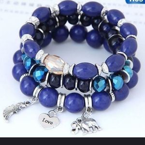 Blue and Silver 3-Piece Fashion Bracelet Set